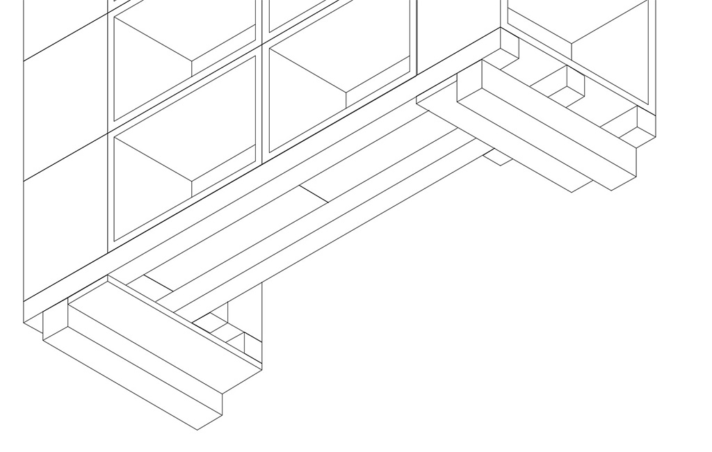 Technical drawing showing the support structure beneath the bar counter.