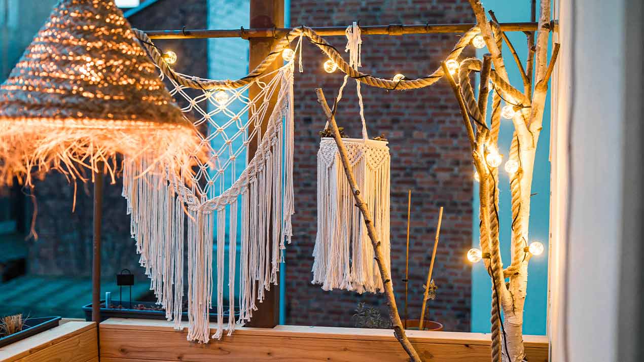 fairy lights on the balcony