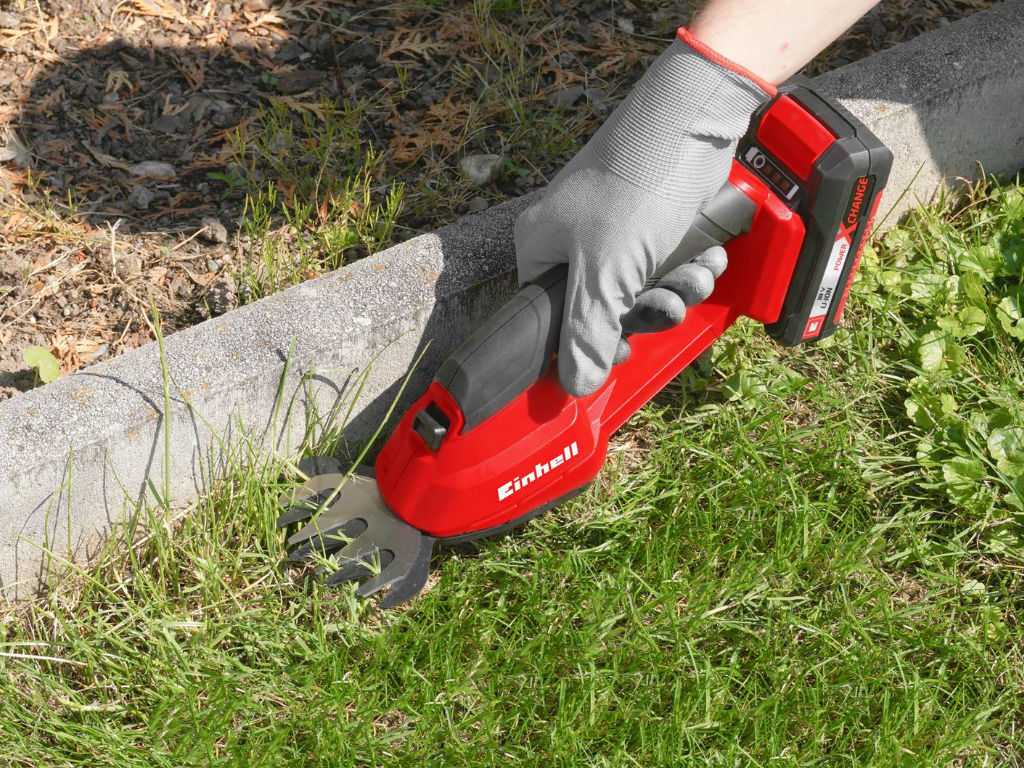 A picture of lawn edges being removed with Einhell grass shears.