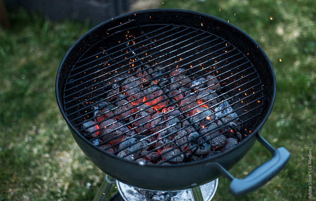 Glowing charcoal in a charcoal grill