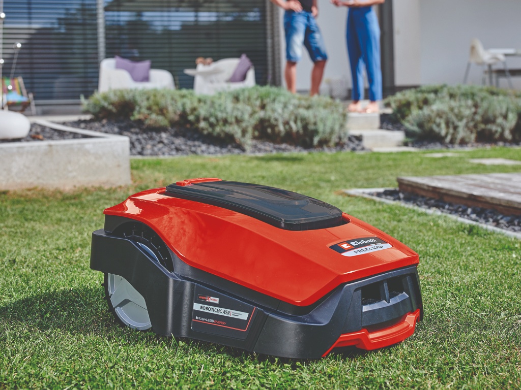 battery lawn mower on the lawn