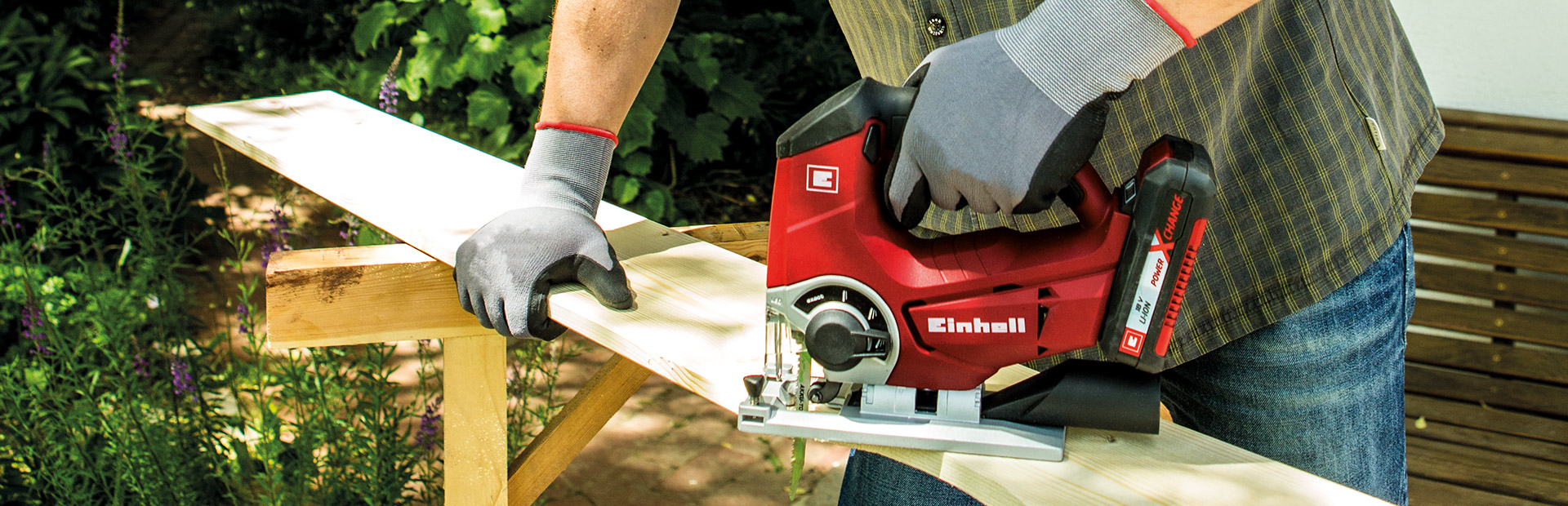 Wooden board is cut with jigsaw