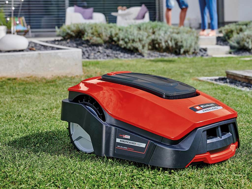 battery lawn mower robot on the lawn
