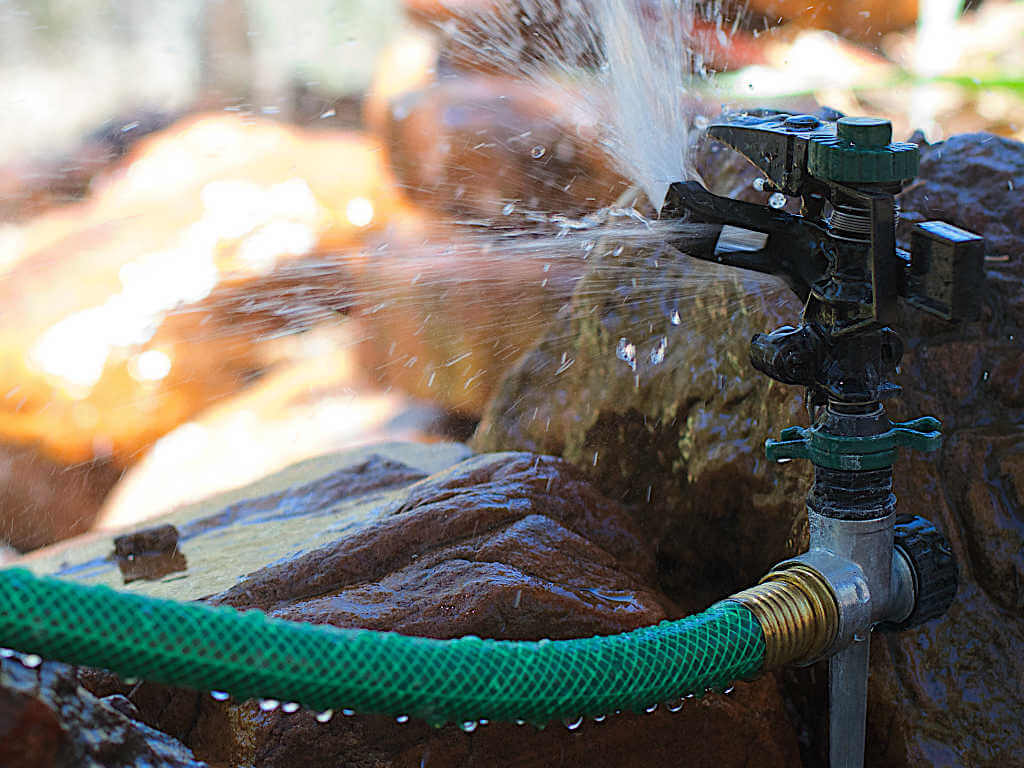 water sprays on the water sprinkler