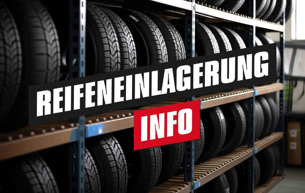 eingelagerte Reifen in einem großen Lager | Text: Reifeneinlagerung - Info
