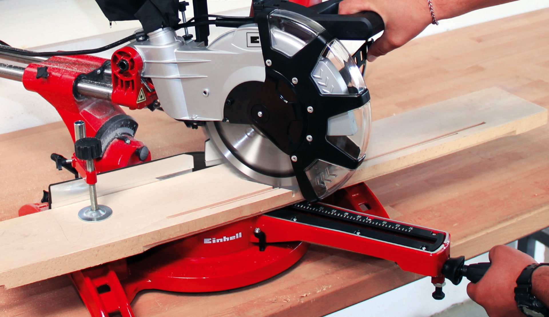 wood board is cut with a hand circular saw