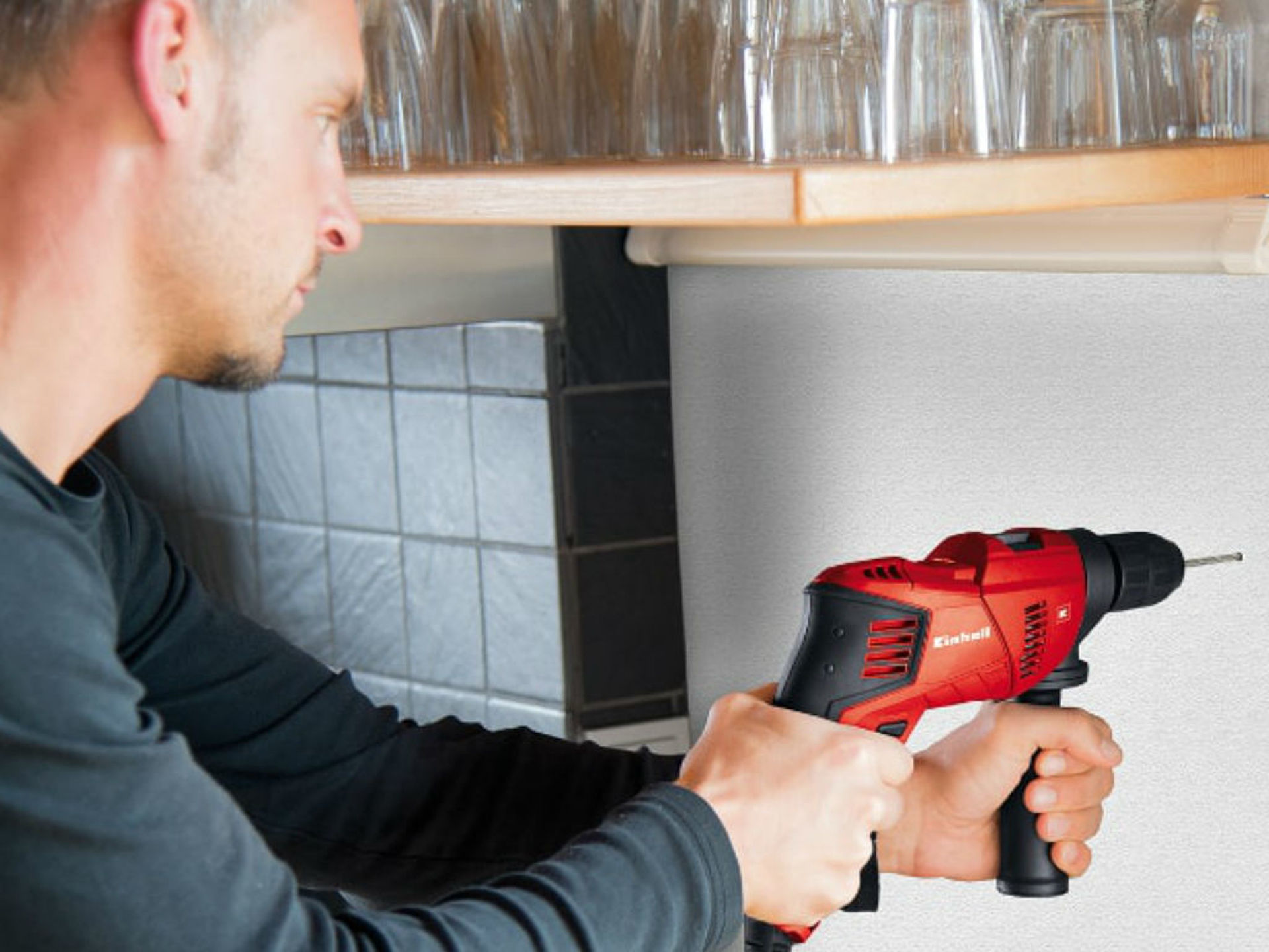 Hole is drilled in wall