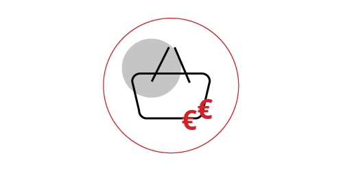 Warenkorb mit dem Euro-Symbol für die Einhell-Cashback-Aktion
